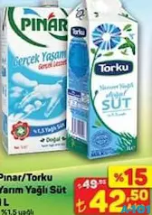 PINAR/TORKU YARIM YAĞLI SÜT 1 L fiyat ve kampanya bilgisi